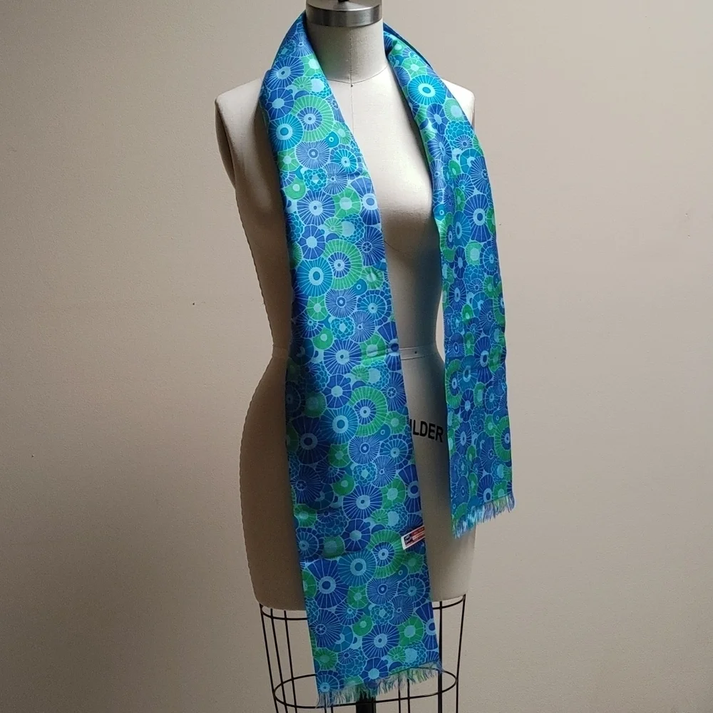 VTG Silk Ray Strauss Blue & Green Scarf